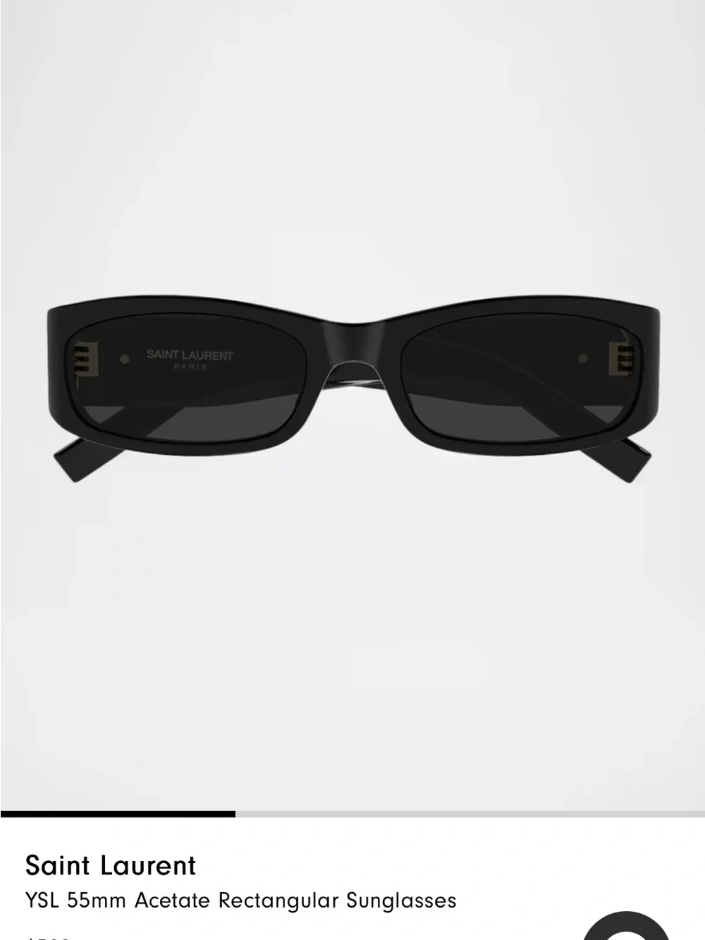 Saint Laurent Glossy Black Rectangular Sunglasses with Gold YSL Logo